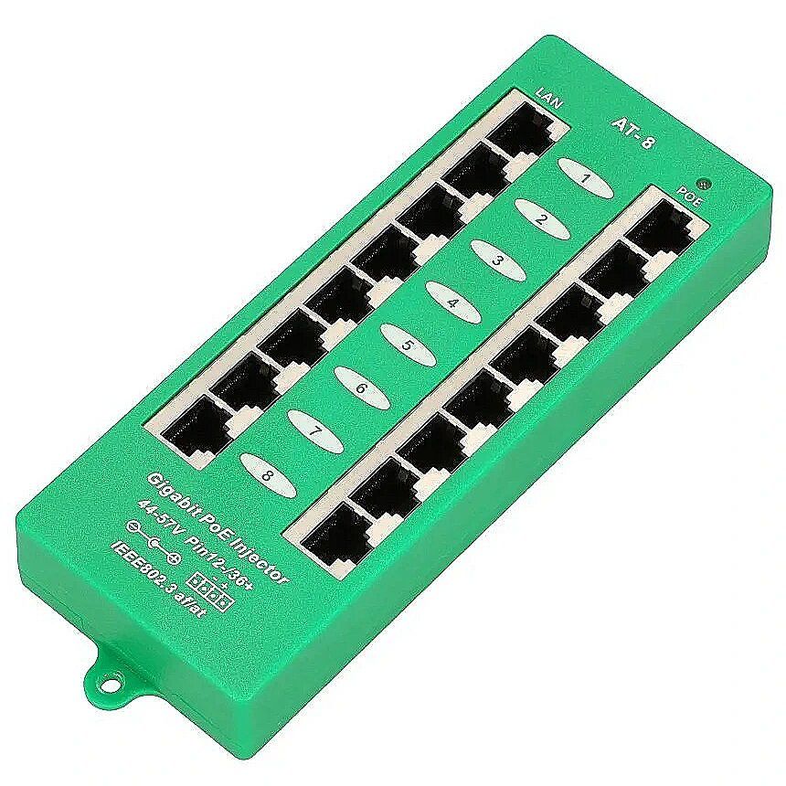 Extralink 8 Ports | Gigabit PoE Injector | Active  8 Gigabit 802.3at/af ports  Mode A