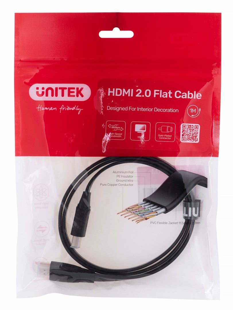 UNITEK HDMI CABLE 2.0 4K60HZ  FLAT  1M C11063BK-1M