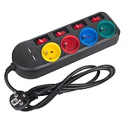 Maclean power strip  4-socket extension cable + 2xUSB  with switches  250VAC/10A  2.1A 5V  1.5m  black  MCE229 B