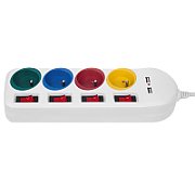 Maclean power strip  extender 4 sockets + 2xUSB  with switches  250VAC/10A  2.1A 5V  1.5m  white  MCE229 W