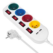 Maclean power strip  extender 4 sockets + 2xUSB  with switches  250VAC/10A  2.1A 5V  1.5m  white  MCE229 W