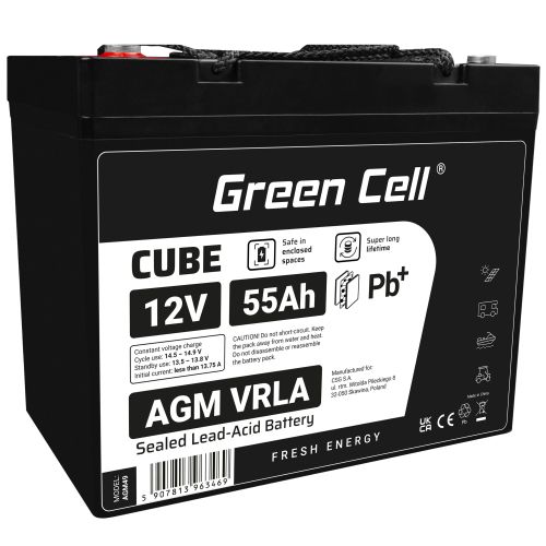 Green Cell AGM49 baterie auto AGM (Strat Separator din Fibră de Sticlă) 55 Ah 12 V Marină / Relaxare