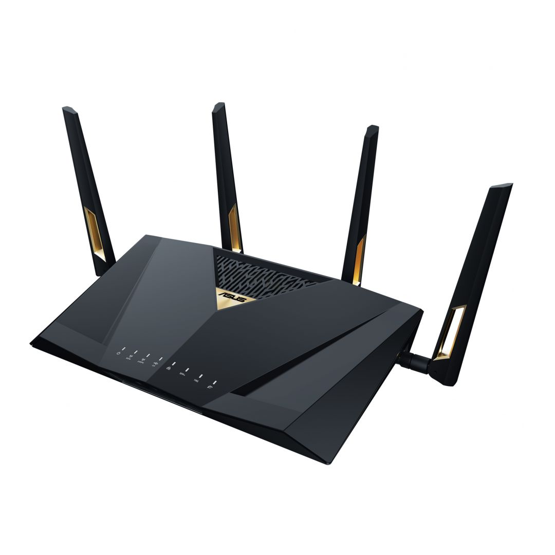 Asus Router Asus Dual-Band RT-BE98, WIFI-7, Standarde wireless: IEEE 802.11a, IEEE 802.11b, IEEE 802.11g, WiFi 4 (802.11n), WiFi 5 (802.11ac), WiFi 6 (802.11ax), WiFi 7 (802.11be), IPv4, IPv6, Segment Produs: BE7200, Viteza wireless: 1376+5764 Mbps, 4 x antene externe, Procesor: 2.6GHz quad-core
