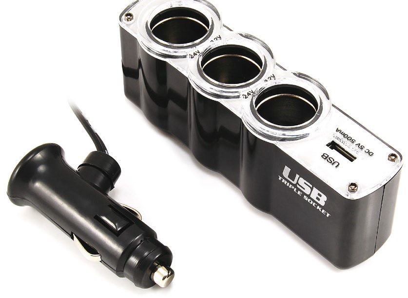 3-way car splitter, 1 x USB max. 500mA
- car socket max. 4.5A
Packaging: blister 1 pc.