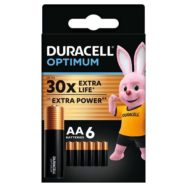 Alkaline battery Mignon (AA, R6) 1.5V Duracell Optimum
Packaging: blister 6 pcs.
