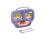 Farfurie compartimentata cu capac si lingurita si furculita, mov, U-Grow