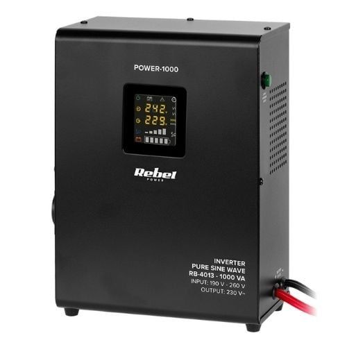 Rebel POWER-1000 Wall-Mounted Emergency Power Supply - converter with pure sine wave and charging function 12V 230V 1000VA/700W