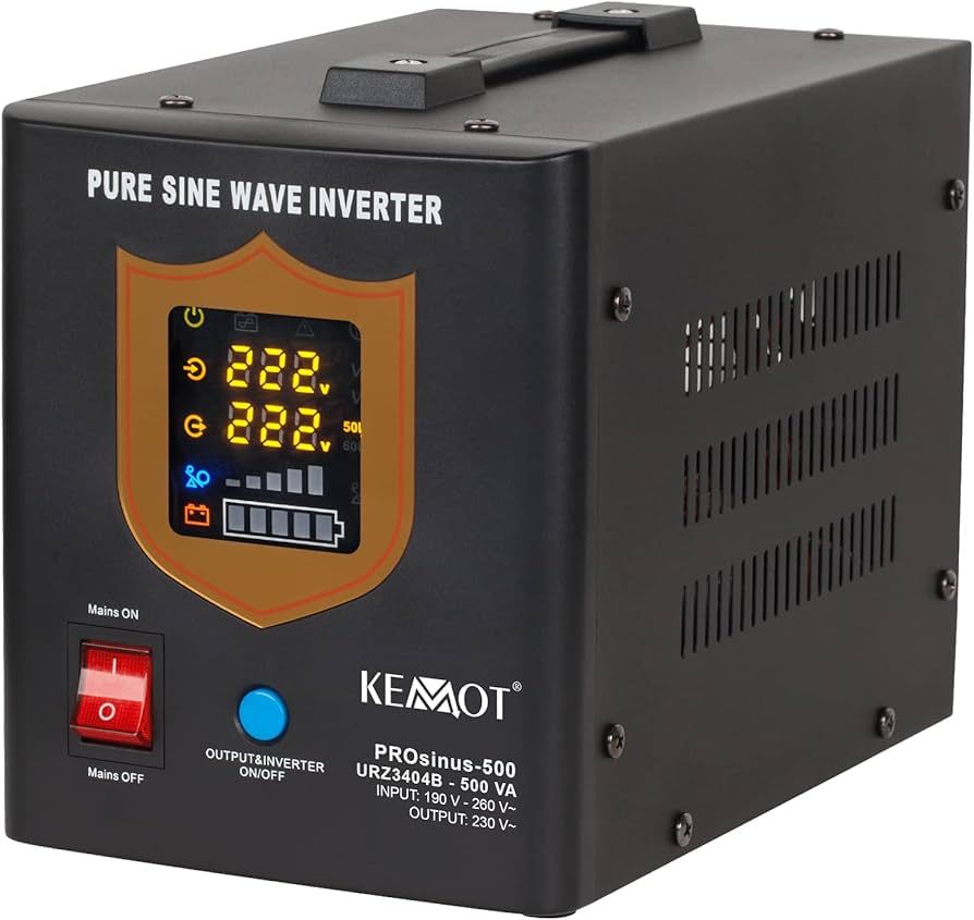 Uninterruptible power supply KEMOT PROsinus-500 converter with pure sine wave and charging function 12V 230V 500VA/300W - black color