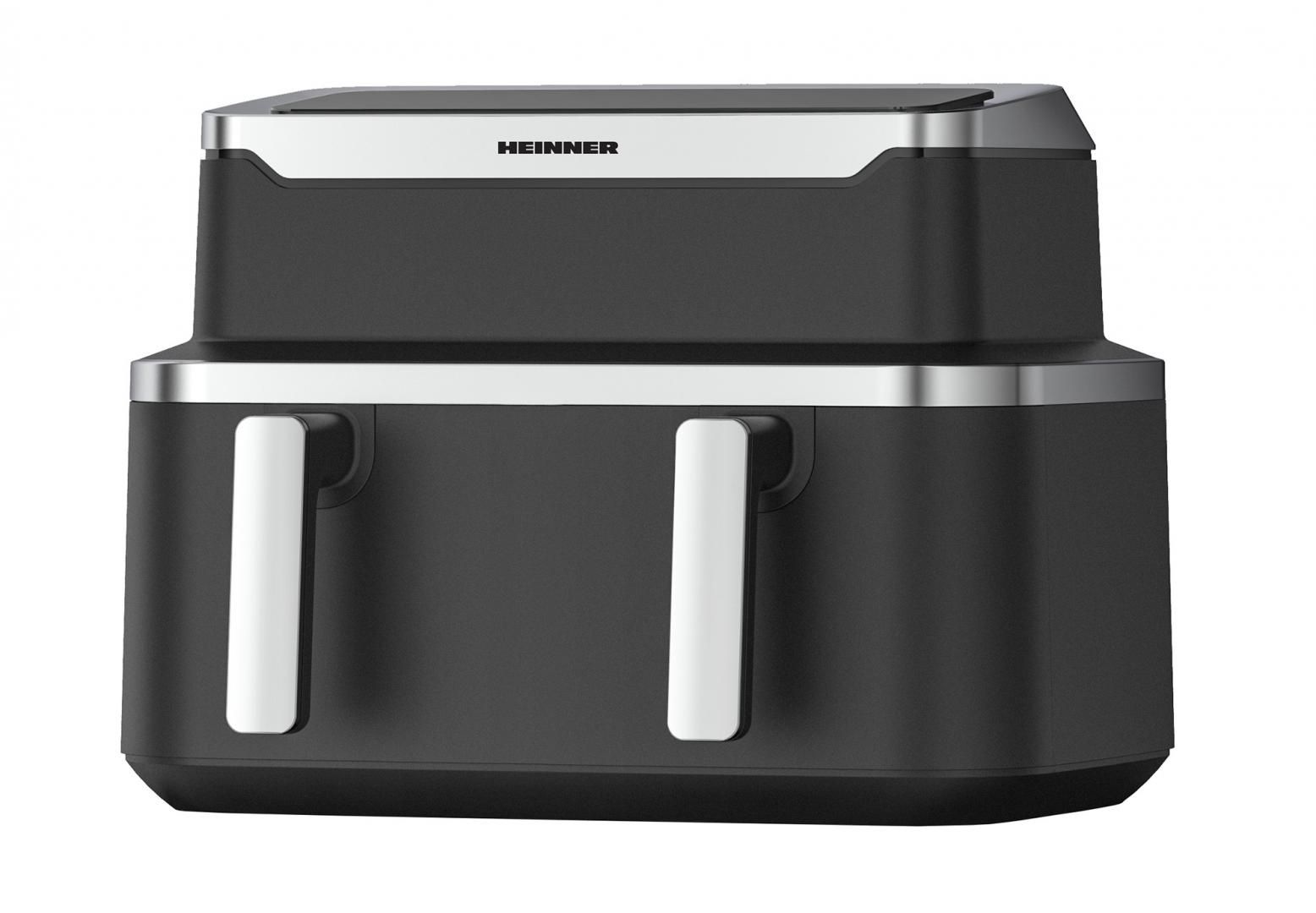 Friteuza dubla cu aer cald Heinner HAF-DDB9BK26, putere: 2600W, capacitate: 9L, control digital individual, temperatura: 80-220 grade C, timer 60 min, 10 programe presetate, auto-oprire, negru