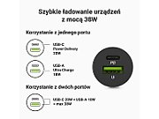Green Cell GC CADM-GC-38AC - USB-Ladegeraet 38 W 1x USB-C USB-A schwarz Flashlight  GPS  Headphones  Mobile phone  Navigator  Other  Portable speaker  Power bank  Smartphone  Smartwatch  Tablet  Universal Black Cigar lighter Fast charging Auto  Indoo