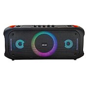 Boxa portabila Akai cu microfon fara fir si telecomanda, bluetooth 5.3 putere 80W, puterea de emisie a canalului BT 2 dbm, baterie 7,4 V, 6000 mAh, tip baterie Litiu-ion, radio FM 87.5-108MHz, frecventa microfonului 2402-2480 MHz, cu intrare AUX, slot USB si card TF, formate audio acceptate MP3