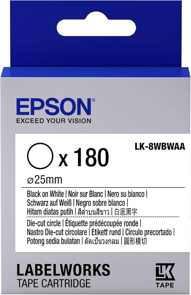 Epson Label Cartridge Die-cut Circle LK-8WBWAA Black/White D25mm (180 labels)