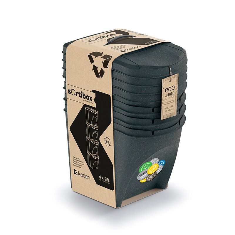 KEDEN KOSZ NA ŚMIECI SORTIBOX 25L SET 4 - ANTRACYT ECO WOOD