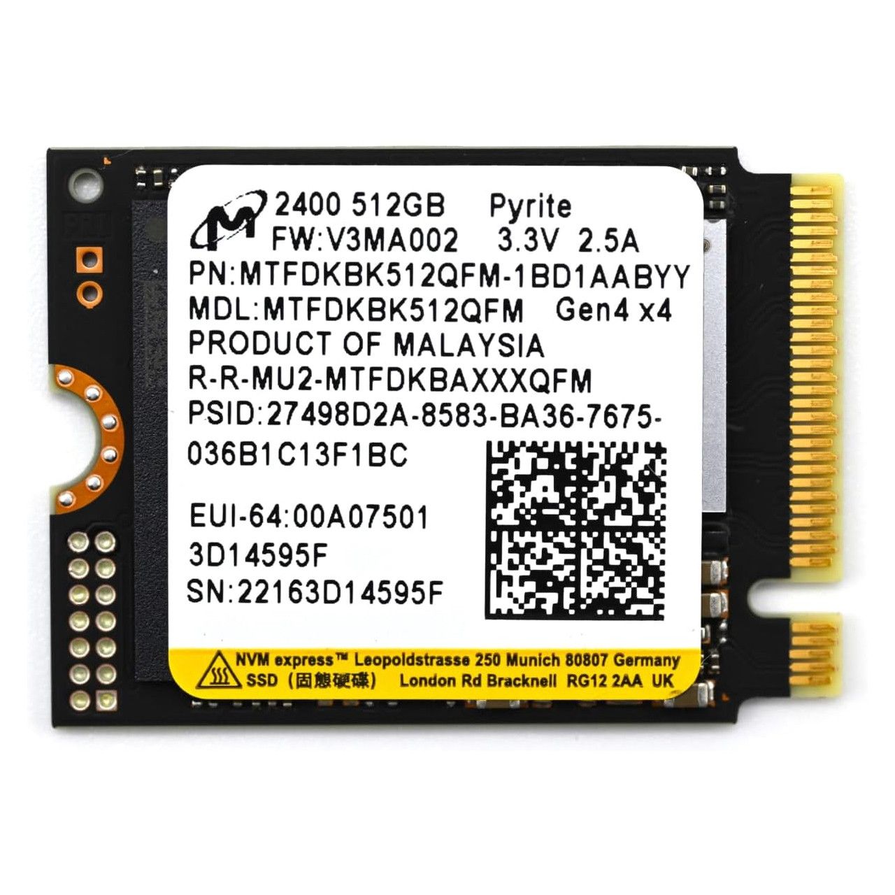 Micron SSD 512GB Micron 2400 NVMe PCIe Gen4 x4 M.2 2230
