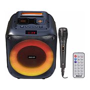 Boxa portabila Akai Bluetooth 5.0, putere RMS 40W, intrare AUX de 3,5 mm, timp de încărcare - aprox. 6 ore, baterie 7.4V, 3600mAh consum de energie 15W, impedanță 2 ohmi (difuzor), raport S/N 60dB, distorsiune 10%, negru