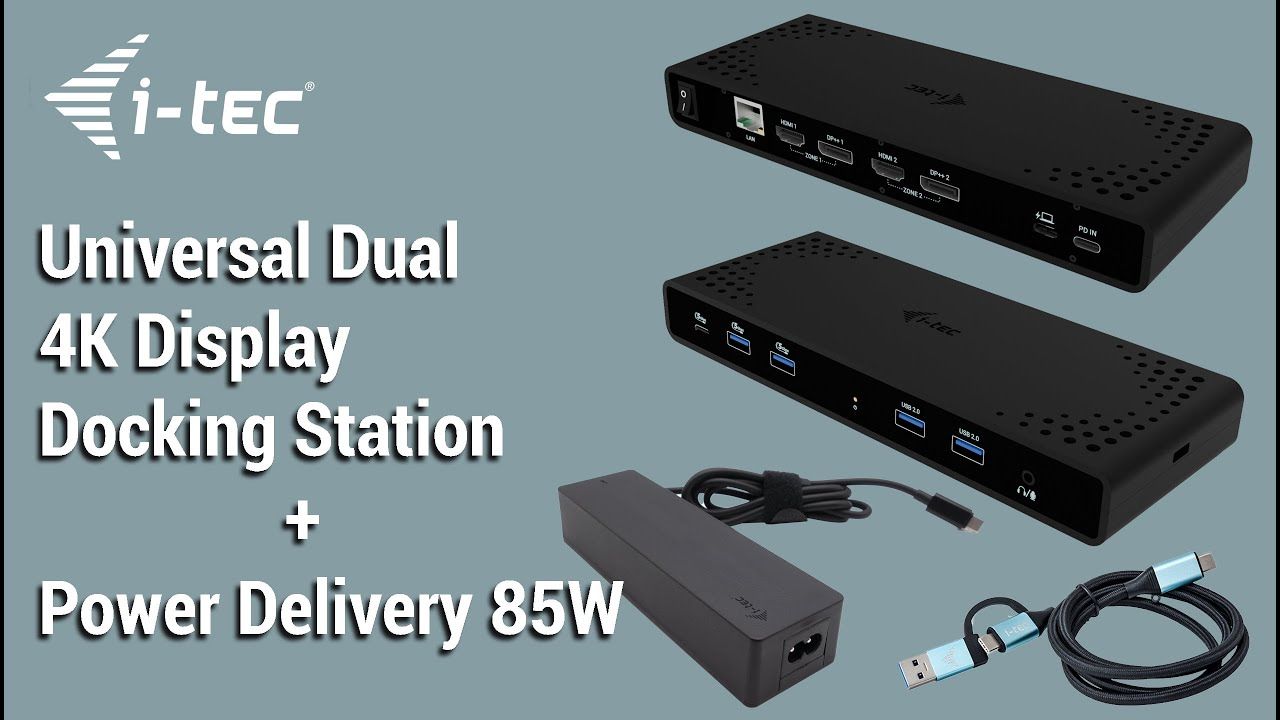 I-TEC UNIVERSAL DUAL 4K DOCK PD/85W INCL. USB-C CHARGER 100W