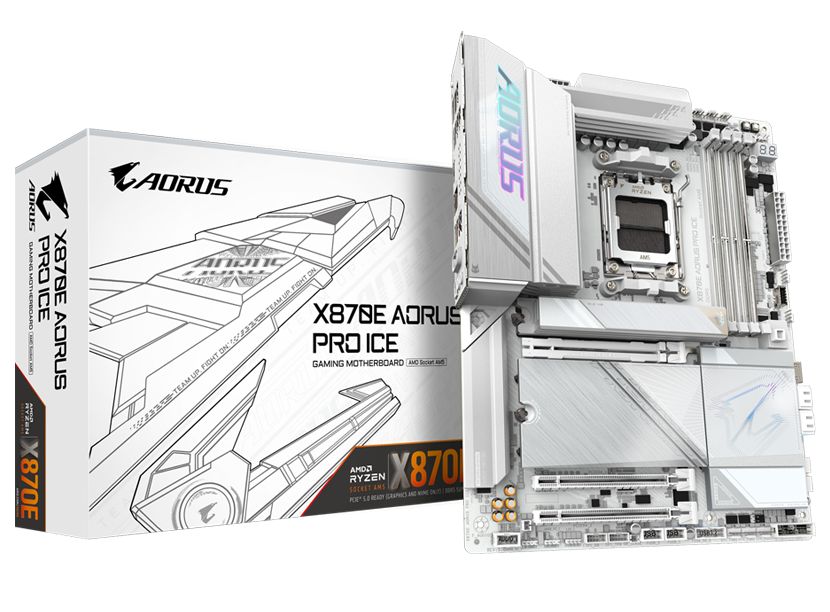 Placa de Baza GIGABYTE X870E AORUS PRO ICE AM5, 4x DDR5, 2x USB4 1x HDMI 1x front HDMI, 3x PCIE x16, 4x M.2, 4x SATA 6GB/s, ATX