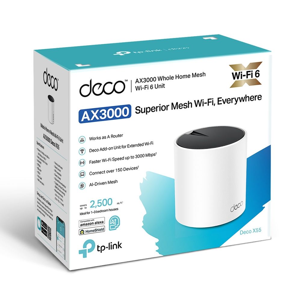TP-LINK TP-Link Deco X55 Bandă dublă (2.4 GHz/ 5 GHz) Wi-Fi 6 (802.11ax) Negru, Alb 3 Intern
