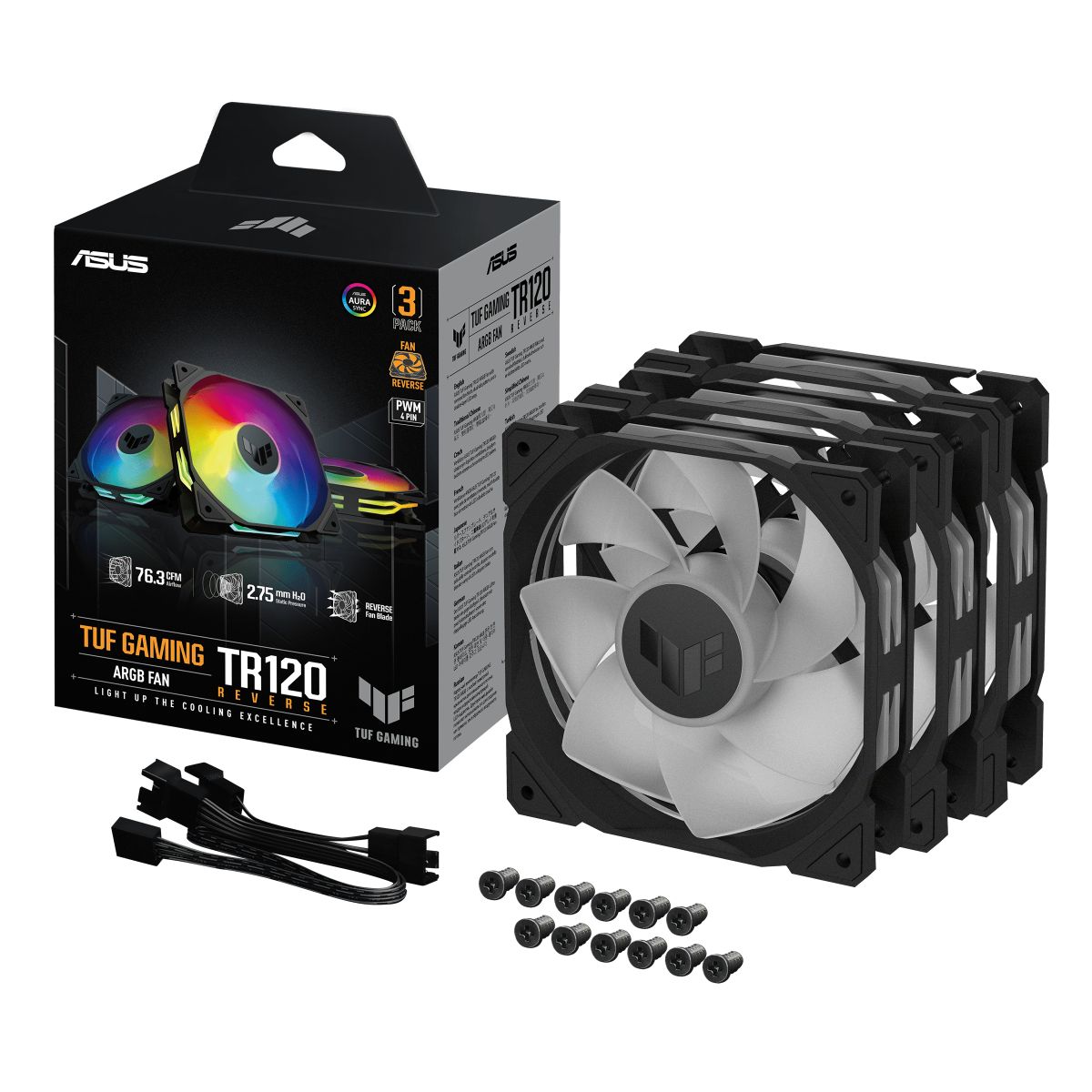 Ventilator Asus TUF GAMING TR120 FAN ARGB REVERSE BLACK ,120 x 120 x 28 mm ,2000 rpm ,Negru ,ARGB 