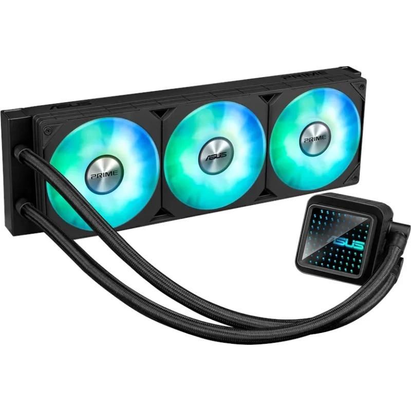 Cooler Procesor ASUS PRIME LC 360 ARGB NEGRU, marime radiator 360mm, 3 ventilatoare ARGB, Viteza ventilatoare 2200 RPM +/- 10%, Suport AMD: AM4, AM5, suport INTEL: LGA 1851/115x/1200/1700, Airflow: 75.7 CFM, Nivel de zgomot ventilatoare: 37.6dBA