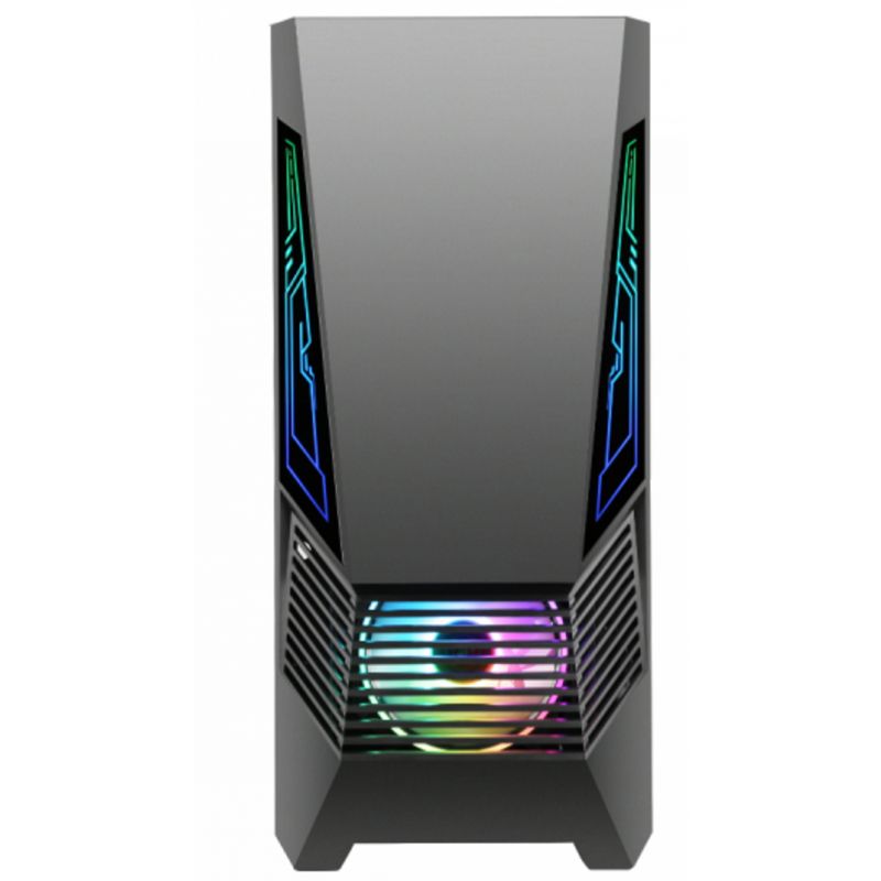 Carcasa gaming Serioux Rogue, tip middle tower, mesh si banda ARGB, Capac superior cu filtru magnetic de praf, panoul lateral: sticla securizata, sasiu: SPCC 0.6T, USB2.0x2+HD Audio, USB 3.0 x1, porturi rezervate pentru ventilator:, față: 1 ventilator RGB fix de 120mm(inclus), suportă cooler pe