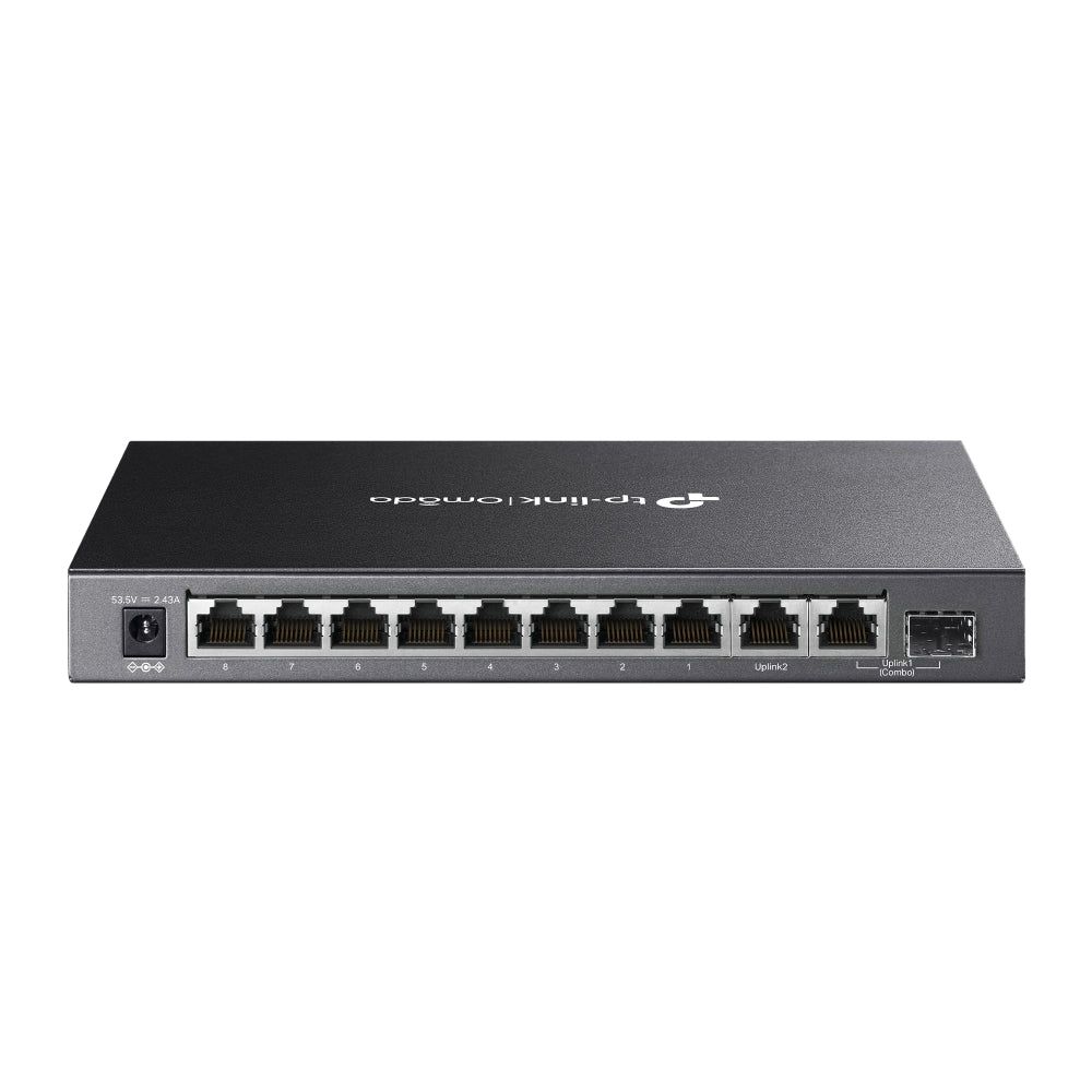 Omada 10-Port Gigabit Desktop Switch with 8-Port PoE+ PORT: 8× Gigabit PoE+ Ports, 2x Gigabit Non-PoE Ports, 1× Combo Gigabit SFP Slot SPEC: 802.3at/af, 123 W PoE Power,  Desktop Steel Case FEATURE: Extend Mode for 250m PoE Transmitting, Priority Mode for Port1-2, Isolation Mode, PoE Auto Recovery