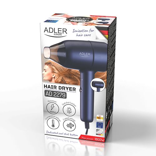 Adler Hair Dryer | AD 2279b | 1800 W | Number of temperature settings 2 | Ionic function | Blue