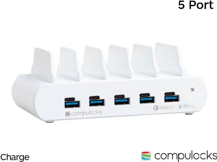 5 PORT USB AND USB-C MULTIPLE/TABLET CHARGING STATION UK WHITE