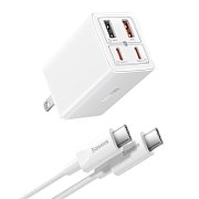 INCARCATOR RETEA Baseus GaN6 Pro, Quick Charge 65W, 2 x USB Type-C Output 5V/3A, 2 x USB (include cablu USB Type-C la USB Type-C de 100W), alb  P10162701213-00  (timbru verde 0.18 lei)-6932172644437