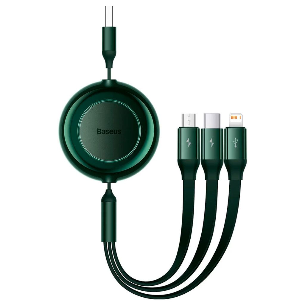 CABLU alimentare si date Baseus Bright Mirror 2 One-for-three Retractable, pt. smartphone,USB la Micro-USB+Lightning+USB Type-C 3.5A, 1.1m,verde  CAMJ010006  (timbru verde 0.18 lei) - 6932172609085