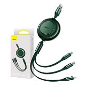 CABLU alimentare si date Baseus Bright Mirror 2 One-for-three Retractable, pt. smartphone,USB la Micro-USB+Lightning+USB Type-C 3.5A, 1.1m,verde  CAMJ010006  (timbru verde 0.18 lei) - 6932172609085