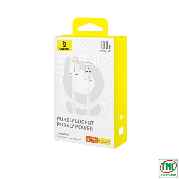 CABLU alimentare si date Baseus Gem, Fast Charging Data Cable pt. smartphone, USB la USB Type-C 100W, 1m, alb  P10373002211-00  (timbru verde 0.08 lei)