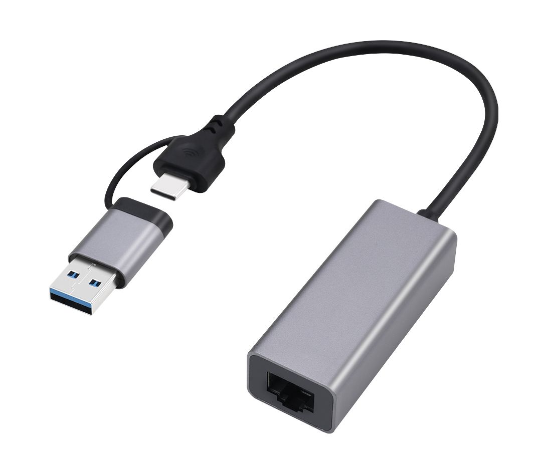 ADAPTOR RETEA GEMBIRD , extern, USB 3.1 Gen1 Type-C + USB-A combo, port RJ-45, 2500 Mbps, silver,  A-USB3AC-LAN2G-01  (timbru verde 0.18 lei)