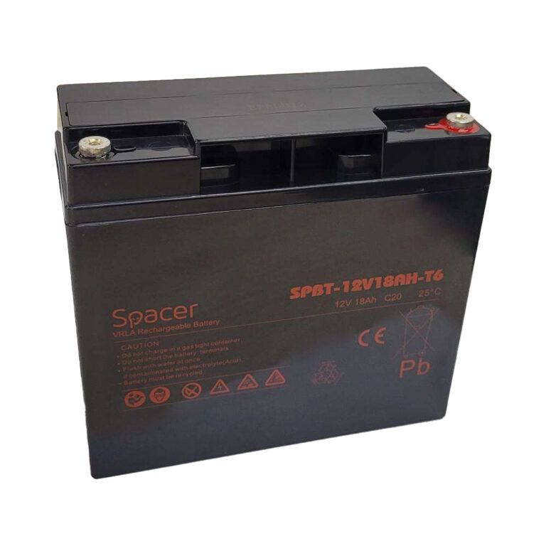 ACUMULATOR UPS SPACER 12V / 18Ah, dimensiuni: 181x77x167mm, inaltime+terminal: 167mm, terminal F6(T6),  SPBT-12V18AH-T6  (timbru verde 0.5 lei)