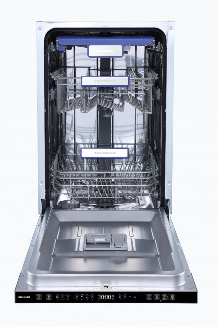 Masina de spalat vase incorporabila Heinner HDW-BIM45710AD+++, 10 seturi, 7 programe, clasa de eficienta energetica D,  display LED,  Auto-door opening, programe: Auto, Rapid , Hygiene, Silentios, Auto-curatare masina, Pahare, Half load (pe ambele cosuri - auto-zone), pornire intarziata (1-24h)
