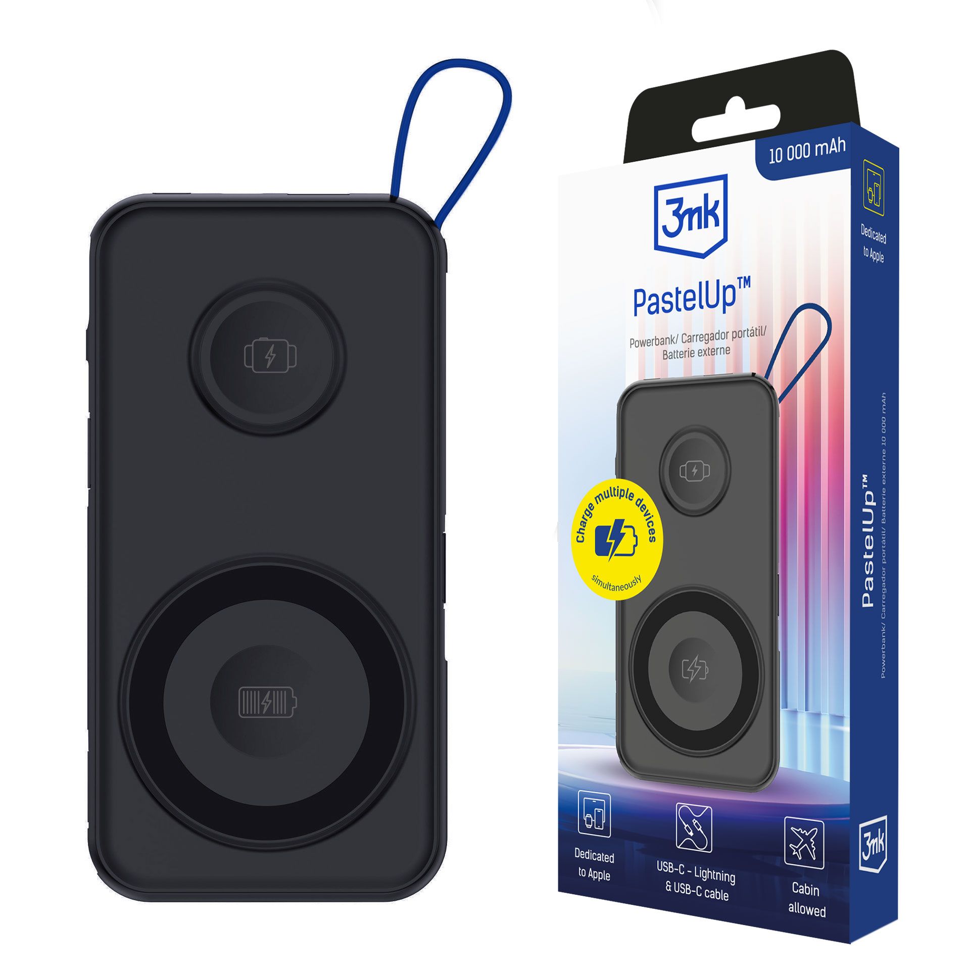 Power bank 3mk PastelUp 10 000mAh 22.5W USB 1A1C - Black