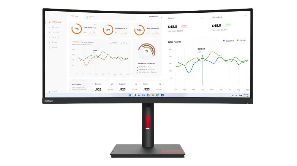Lenovo Lenovo ThinkVision T34w-30 LED display 86.4 cm (34 ) 3440 x 1440 pixels Wide Quad HD Black