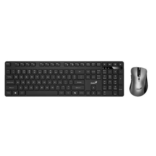 KIT wireless GENIUS, tastatura wireless 104 taste (slim) + mouse wireless 1200dpi, 3 butoane, 11 taste functii multimedia, silent, AI key, black,  KM-8216S , SmartGenius app  31340018400   (timbru verde 0.8 lei)