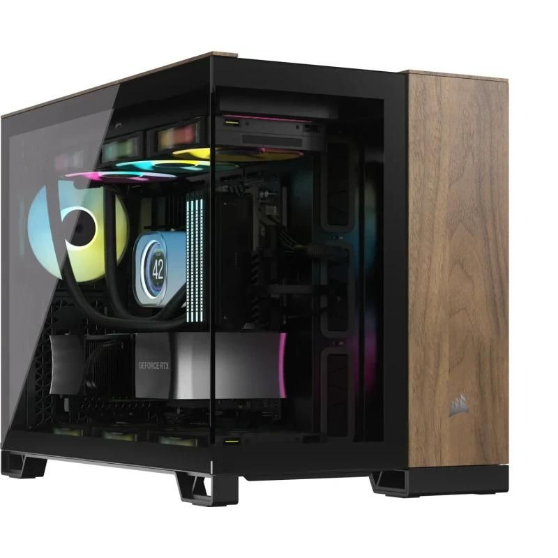 Carcasa CORSAIR 2500X Micro ATX Dual Chamber Black/Walnut Wood, Tempered Glass, mATX, Cooling Layout: Top: 3x120mm sau 2x140mm, Side: 2x120mm, Bottom: 3x120mm sau 2x140mm, Rear: 1x120mm, Expansion Slots 4, 2x2.5 SSD 2x3.5 HDD, no psu included