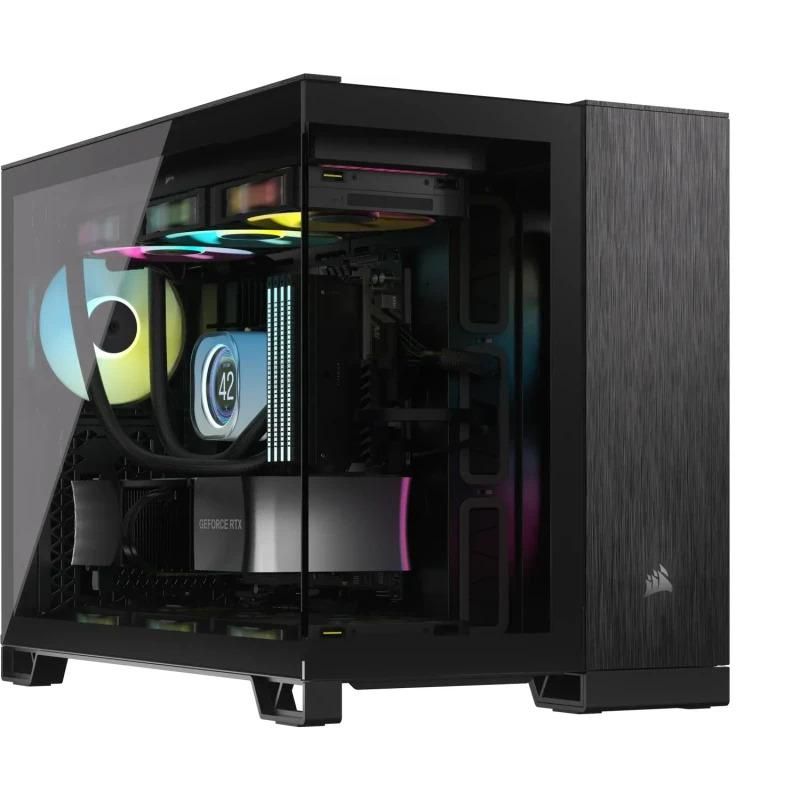 Carcasa CORSAIR 2500X Micro ATX Dual Chamber Black/Obsidian Aluminiun, Tempered Glass, mATX, Cooling Layout: Top: 3x120mm sau 2x140mm, Side: 2x120mm, Bottom: 3x120mm sau 2x140mm, Rear: 1x120mm, Expansion Slots 4, 2x2.5 SSD 2x3.5 HDD, no psu included