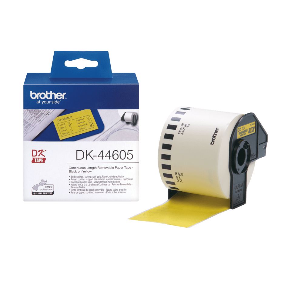 DK CONTINUOUS LABELS YELLOW/PAPER 30.48M REMOVABLE