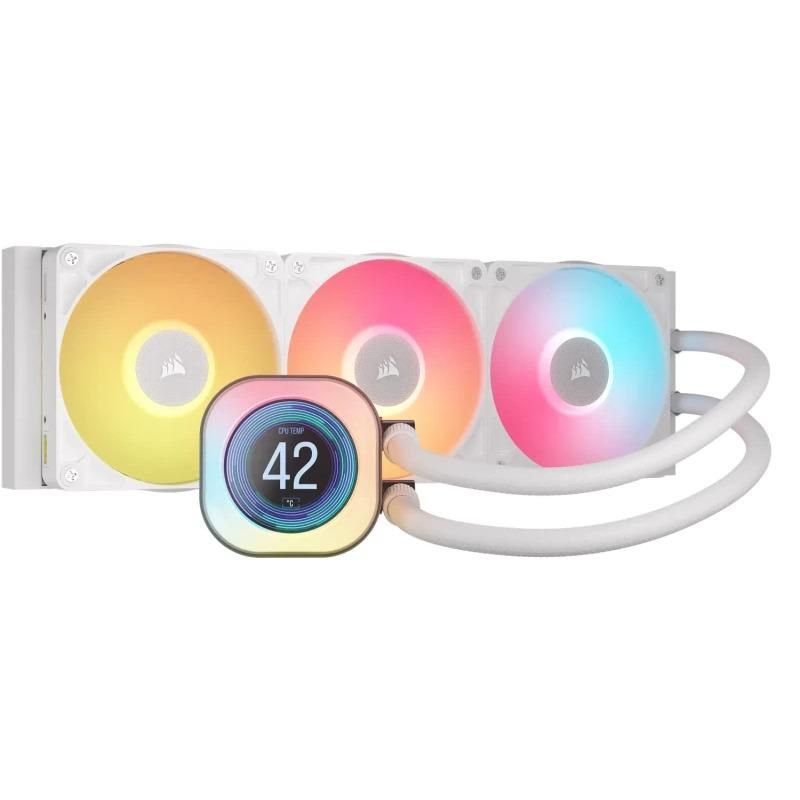 Cooler Procesor CORSAIR iCUE LINK TITAN 360 RX LCD ALB, dimensiune radiator 396x120x27mm, 3 ventilatoare ARGB, viteza ventilatoare: 300-2100RPM +/- 10%,  Suport AMD: AM4/AM5, suport INTEL: LGA 1700/1851, Airflow: 73.5 CFM, Nivel de zgomot: 36 dBA