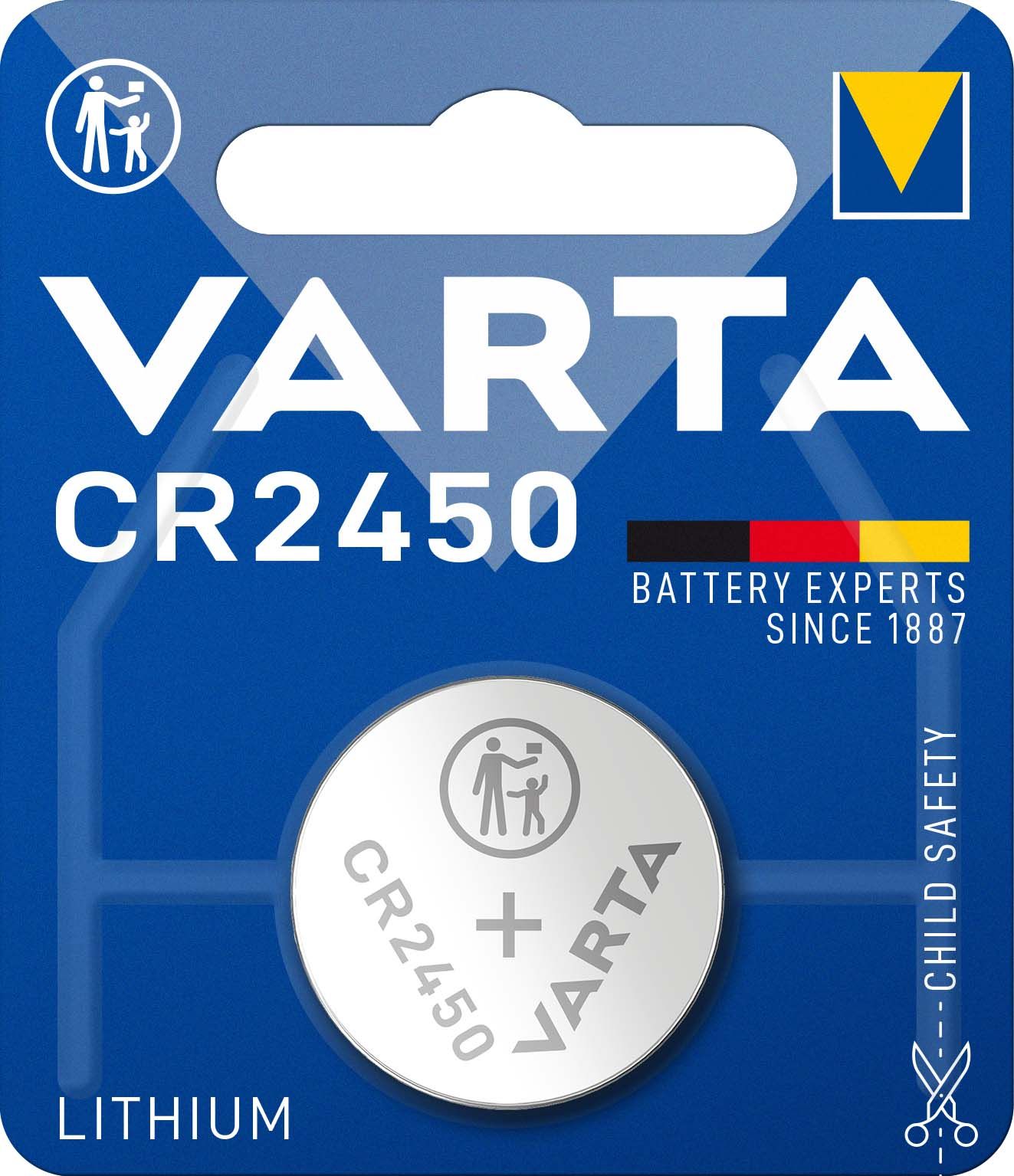 Lithium button battery CR2450 3V Varta
Packaging: blister 1 pc.