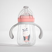 Pachet 3 in 1 cana 260 ml tritan cu 3 accesorii diferite pentru baut : tetina biberon, cioc , pai, dark pink, U-Grow