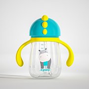 Pachet 3 in 1 cana 260 ml tritan cu 3 accesorii diferite pentru baut : tetina biberon, cioc , pai, blue, U-Grow
