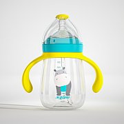 Pachet 3 in 1 cana 260 ml tritan cu 3 accesorii diferite pentru baut : tetina biberon, cioc , pai, blue, U-Grow