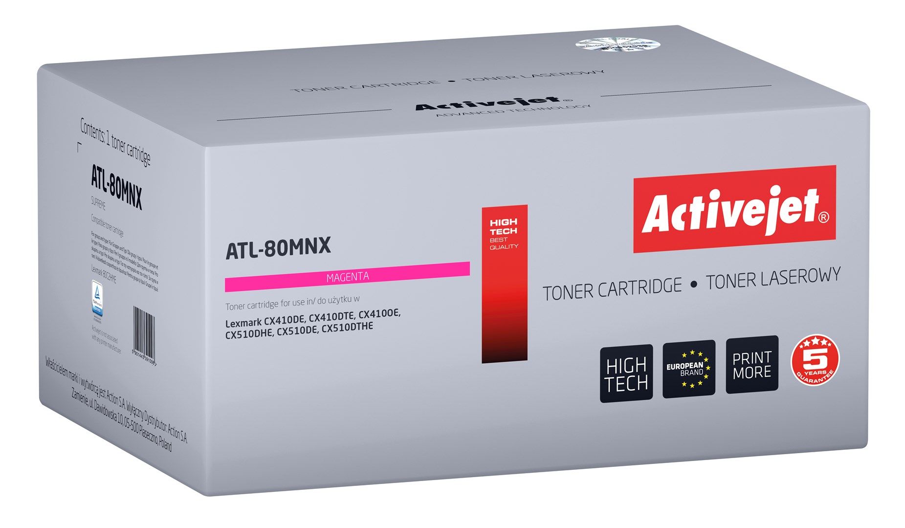 Cartus toner Activejet ATL-80MNX ,Magenta ,3 000 pagini ,Original (ATL-80MNX) 