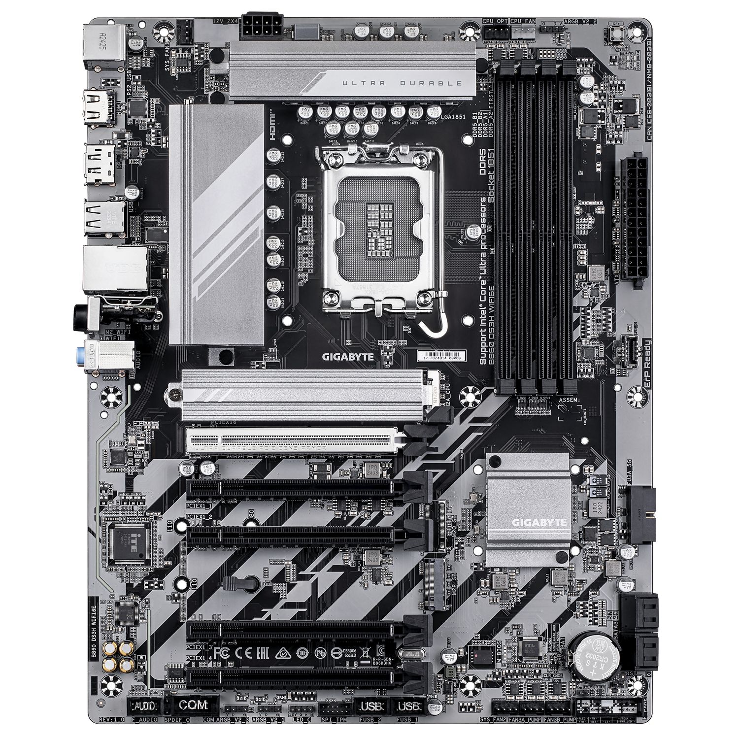 B860 DS3H WIFI6E, LGA1851, DDR5, BT, ATX, Negru/Gri