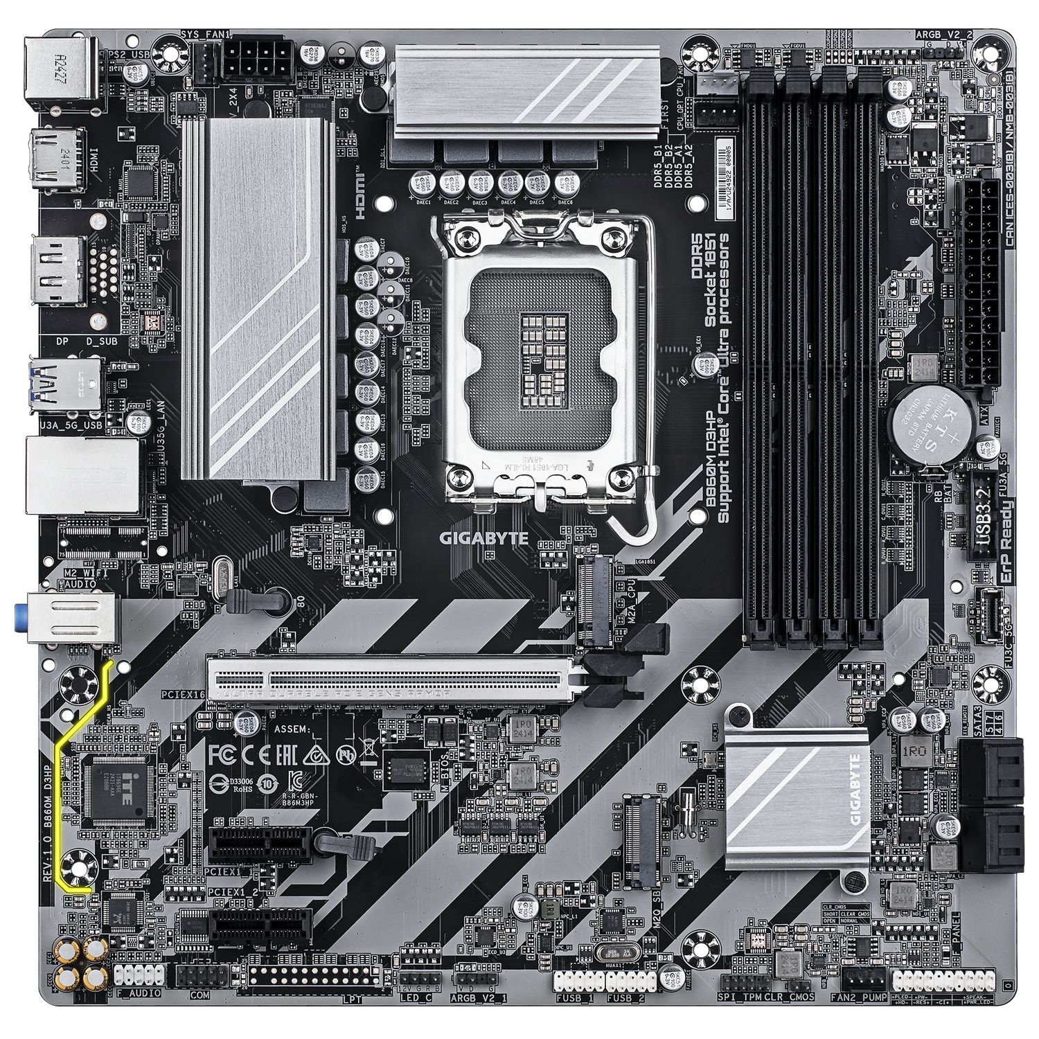 B860M D3HP, LGA1851, DDR5, mATX, Negru/Gri
