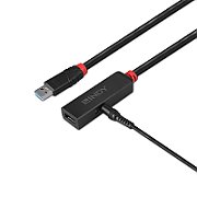 Adaptor Lindy USB 3.0 Active Extension Slim, material PVC, lungime cablu 5m, latime de banda suportata 5 Gbps, putere 2.5/0.7mm DC Connector